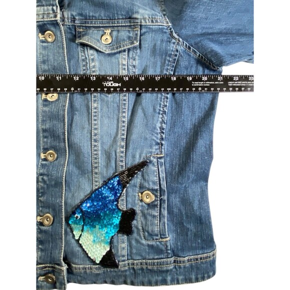 Sonoma Women’s Large Denim Jacket - Custom Sequin Fish Design - Picture 13 of 16